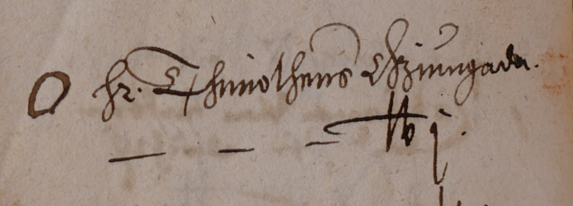 Ein altes Dokument, der Name Thimotheus Giungada in gotisch aussehender Schrift